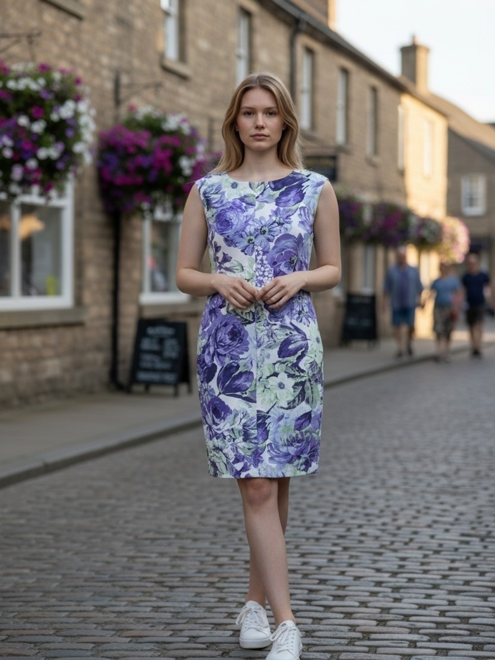 connected apparel Lavender and White Floral Sheath Dress